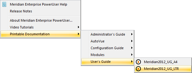 Printable documentation menu structure.